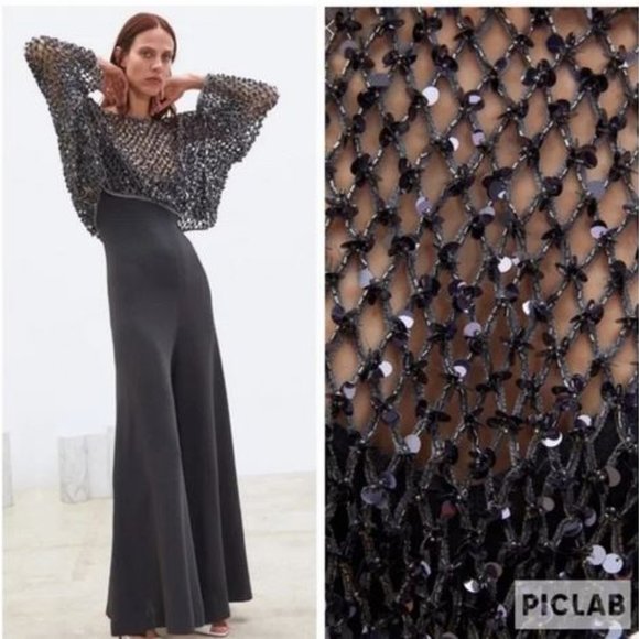 Zara Limited Edition Gray Sequined Mesh Cropped Top, NWT, S - Picture 13 of 16